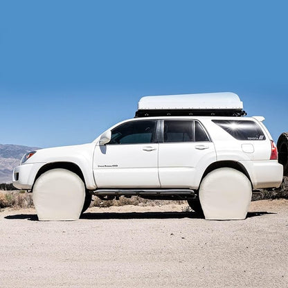 Explore Land Tire Covers 4 Pack - Tough Wheel Protector for Truck, SUV, Trailer, Camper, RV Universal Fits Tire Diameters 39''-42'', White