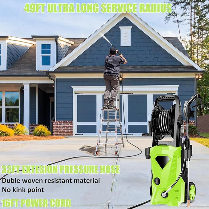 Power Cleaner 5000 PSI with 33FT Hose, 4 Nozzles for Car/Patio Cleaning(Green)