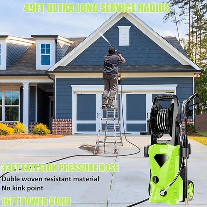 Power Cleaner 5000 PSI with 33FT Hose, 4 Nozzles for Car/Patio Cleaning(Green)
