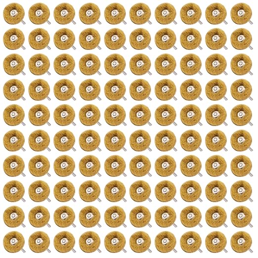 100 PCS Abrasive Buffing Wheels,1 Inch Buffing Polishing Wheel Set for Rotary Tool Accessorie 1/8'' (3mm) Shank, Yellow 80 Grits for Metal,Wood, Rust Removal