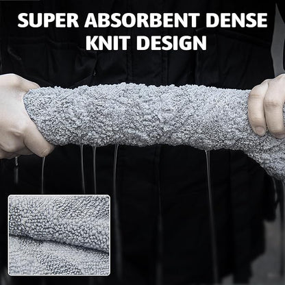 Greenfound Microfiber Towel for Cars, 1000GSM Car Drying Towel, Double Twist Pile & Edgeless Design, No Streaks, Scratches, or Water Spots, Soft and Absorbent, 18"×24", Wave Silver&Grey