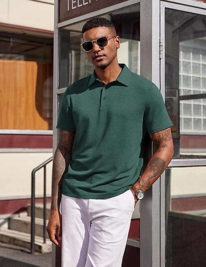 COOFANDY Mens Polo Shirts Short Sleeve Casual Summer Polo Tee Classic Collared Golf Stylish Tops