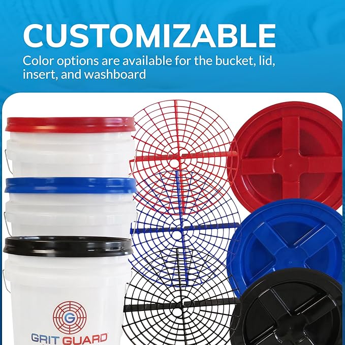 Grit Guard 5 Gallon Washing System | Includes 5 Gallon Bucket, Grit Guard, Bucket Dolly, and Gamma Seal Lid | for Car Wash and Detailing | Blue