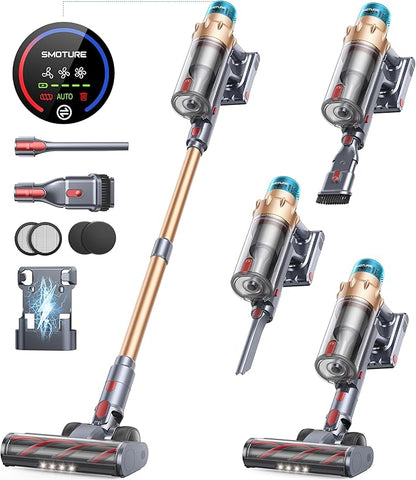 Cordless Vacuum Cleaner, 600W 50KPA 65 Mins Runtime Self-Standing Vacuum Cleaners for Home, Stick Vacuum with Charging Dock Station Removable Battery, Handheld Vacuum for Pet Hair/Carpet/Floor