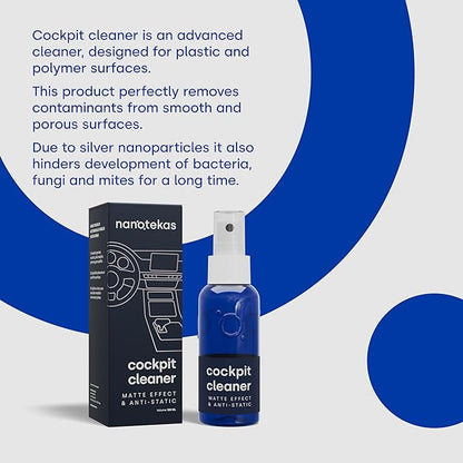 Nanotekas Cockpit Cleaner - Interior Cleaner - Matte Finish Detailer and Spray Sealant has Anti-Static Specs and Silver Nano Particles, Dust-Repellent, Easy Clean for Car Dashboards & Plastics - 100ml