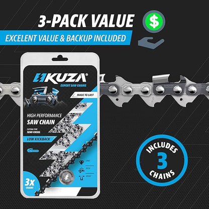 20 Inch Chainsaw Chain 3/8" Pitch, 050" Gauge, 70 Drive Links, German Steel - 72LPX70CQ Fits Echo CS-590 TIMBER WOLF/CS-4400, Poulan PR5020, McCulloch and More (3 Chains)