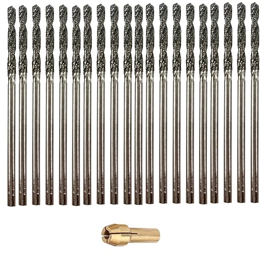 Drilax 20-Pc 2mm Diamond Drill Bit Set | Dremel Compatible with 1 Collet | for Glass, Sea Glass, Gems & Jewelry