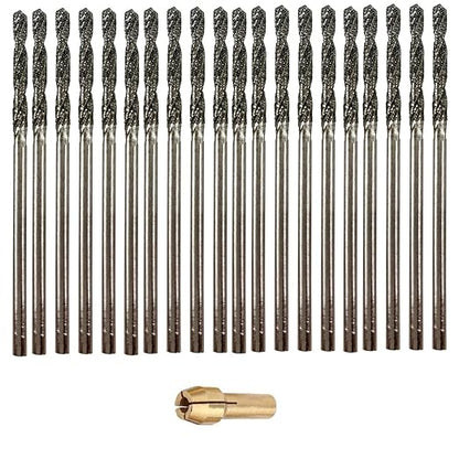 Drilax 20-Pc 2mm Diamond Drill Bit Set | Dremel Compatible with 1 Collet | for Glass, Sea Glass, Gems & Jewelry