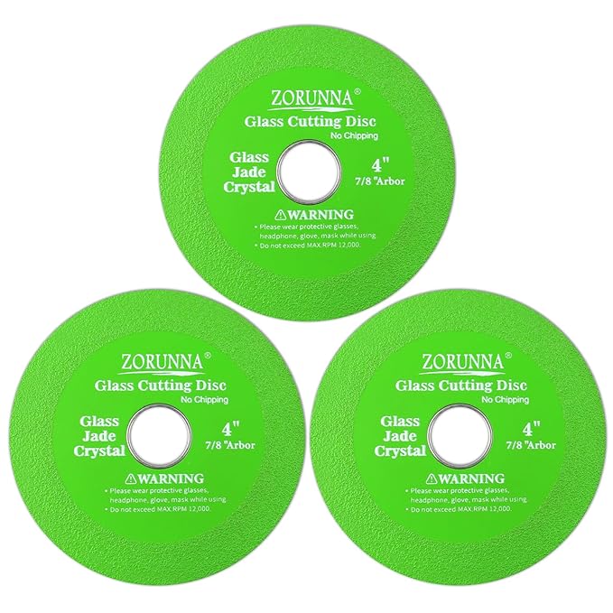 ZORUNNA 4inch Glass Cutting Disc Tool, Diamond-Edged Glass Tile Cutter, 3 Pcs Ultra-Thin Disco para Cortar Vidrio for Grinding Jade, Crystal, Wine Bottles, Tile.