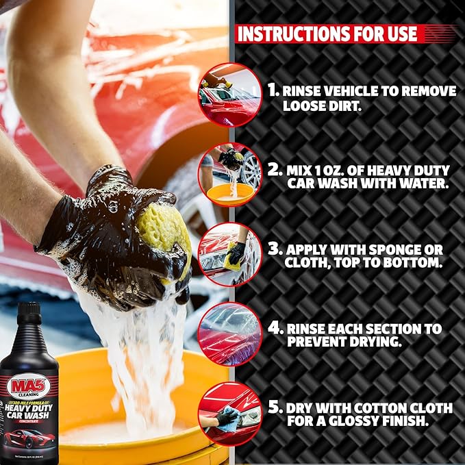 MA5X Heavy Duty Car Wash Soap | Concentrated, pH Balanced | High Performance Foaming Car Wash Soap | 32oz Bottle | Pack of 2