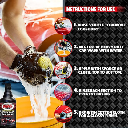 MA5X Heavy Duty Car Wash Soap | Concentrated, pH Balanced | High Performance Foaming Car Wash Soap | 32oz Bottle | Pack of 2
