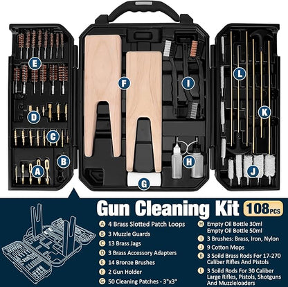 Universal Gun Cleaning Kit for All Caliber Compatible with Pistol Rifle Handgun Shotgun Hunting with Brass Rods and Cleaning Stand