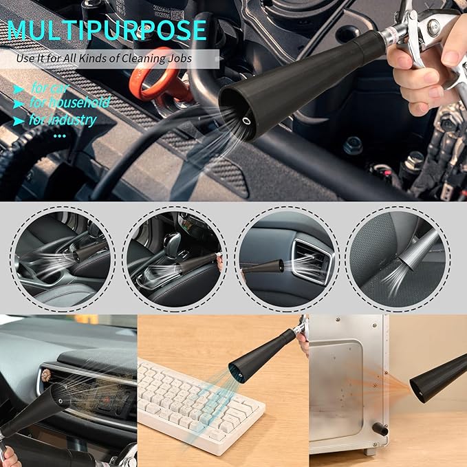 GOCCIDA Car Cleaning Gun Detailing Interior Dryer Air Blow Gun with 2 Set Nozzle,Car Detailing Kits Interior Cleaner for Vehicle Upholstery Carpet Seat Works with Air Compressor