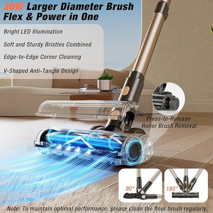 VBUOO Cordless Vacuum Cleaner, 580W 48KPA 70 Mins Vacuum Cleaners for Home, Self-Standing Stick Vacuum with Touch Screen, Wall Mount Charge, Ultra High-Power Brush for Pet Hair/Plush Carpet/All Floor