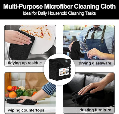 HOMERHYME Microfiber Cleaning Cloth, 12 Pack Black Cleaning Rags,12" X 11" Lint Free Dish Towels Wash Cloths, Reusable Microfiber Towels for Home and Kitchen Bathroom Apartment Cleaning Supplies