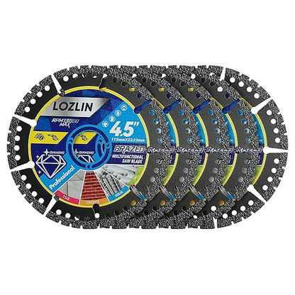 LOZLIN 5-Pack 4.5" Diamond Multi-Purpose Saw Blades - Heavy Duty Angle Grinder Discs for Cutting Marble/Quartz/Stone/Tile/Metal/Plastic (Black Teeth, 5)