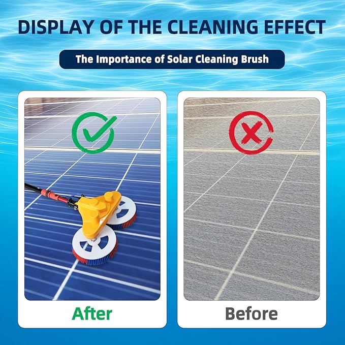 Solar Panel Brush, 11FT Water Supply Kit with Extendable Pole,Solar Double-Head Automatic Cleaning Brush,Window Cleaning Brush and Pole,with Lithium Battery