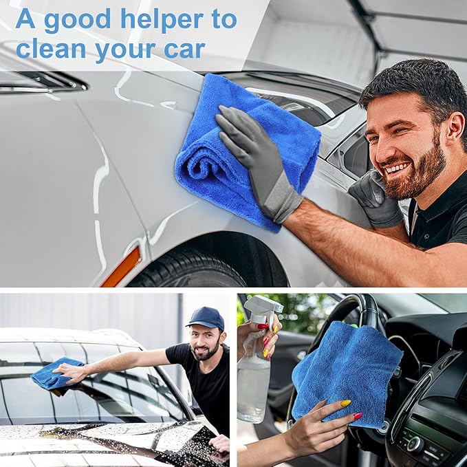 Shimeyao 20 Pcs 16 x 16 Inch Edgeless Microfiber Plush Towels for Cars Detailing Drying Wash Polishing Absorbent Cleaning Cloths, 500 GSM(Blue)