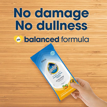 Pledge Multisurface Cleaning Wipes, pH Balanced, Fresh Citrus, 25 Count (Pack of 4, 100 Total Wipes)