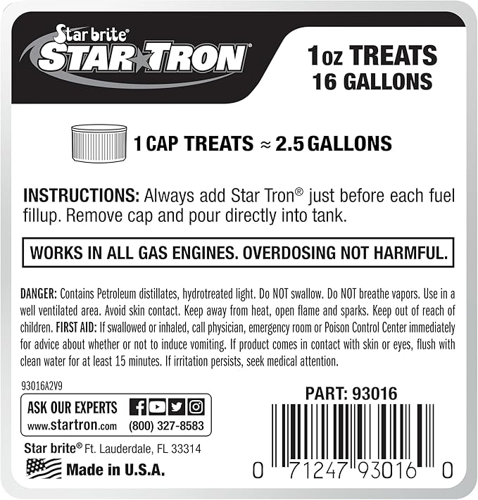 STAR BRITE Star Tron Enzyme Fuel Treatment - Concentrated Gas Formula - Treats 256 Gallons - 16 OZ (093016)