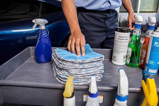Detail Microfiber Car Towels Bulk (16" x 16") | 400 GSM | 80/20 Blend | Tagless | Soft Satin Piped Edges | All-Purpose Auto Detailing - Wax, Buff, Polish, Wash, Dry | Case of 144 (Blue)