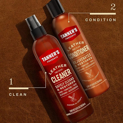 Tanner's Preserve Leather Cleaner & Conditioner Duo Pack, Cleans, Rejuvinates & Restores Finished Leather, Use for Cars, Furniture & More, 2X 8 Fl Oz