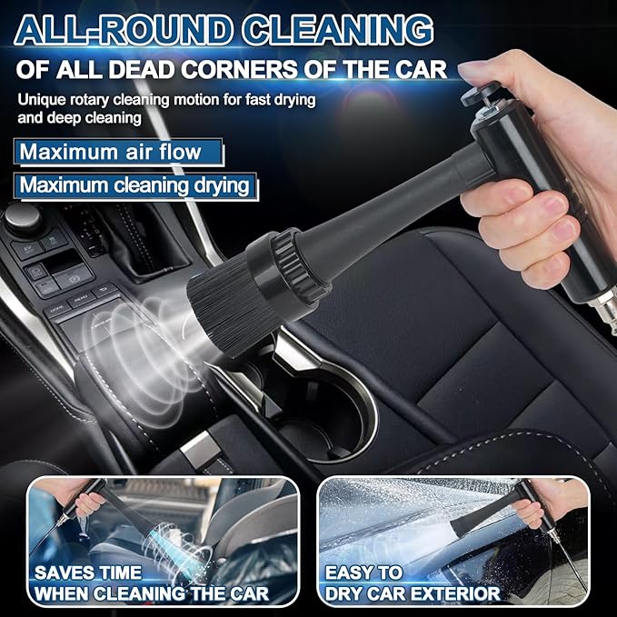 Senduzll Tornado Car Cleaning Gun, Dry Car Detailing Tools, Aluminum Alloy Bearing Nozzlefor, Car Quickly Blasts Dirt and Dust Works with Air Compressor (Gray)