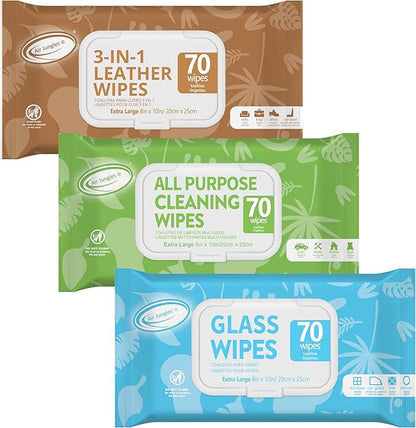 Air Jungles Car Interior Cleaning Wipes Set 210 Count, XL 8" x 10" Wipe for Car Leather Seat, Windshield Window Mirror Cleaning, Steering Wheel & Vinyl Cleaning, Multi-Purpose Wipes