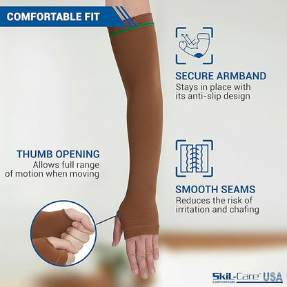 Skil-Care Geri-Sleeves Arm Protector, Brown Green Stripe, Cotton-Lycra Blend, Thumbhole Design, Reusable, Launderable