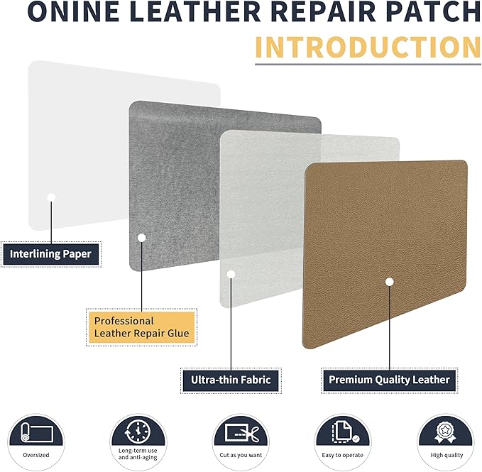 ONine Leather Repair Tape,Self Adhesive Leather Repair Patch,Leather Patches for Furniture,Sofa,Car Seats,Office Chair. Vinyl Repair Kit 12x48in(Gery Khaki)