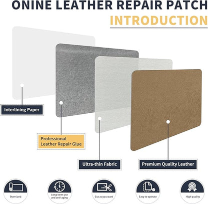 ONine Leather Repair Tape,Self Adhesive Leather Repair Patch,Leather Patches for Furniture,Sofa,Car Seats,Office Chair. Vinyl Repair Kit 8x48in(Gery Khaki)