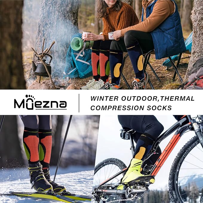 Merino Wool Ski Socks 2 Pairs for Mens Womens Knee High Thermal Snowboarding Socks for Cold Weather