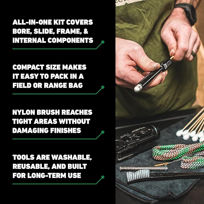 CLENZOIL Field & Range Pistol & Rifle Essentials Gun Cleaning Kit | CLP Spray & Oiler with Bore Cleaner | Clean, Lubricate & Protect | Nylon Brush, Bore Swabs & Microfiber