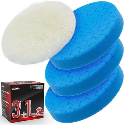 KUIMIT Blue Polish Pad, 3Pcs 6.5 Inch Face for 6 Inch Buffing Polishing Pads and Woolen Pads 150mm Backing Plate Compound Buffing Sponge for Car Buffer Polisher Compounding, Polishing and Waxing