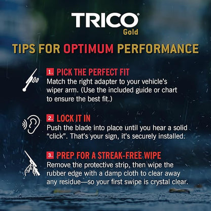 TRICO Gold 21" + 21" Premium Automotive Replacement Windshield Wiper Blades (Set of 2), Passenger and Driver Side All-Weather Beam Wiper Blades for Select Vehicle Models