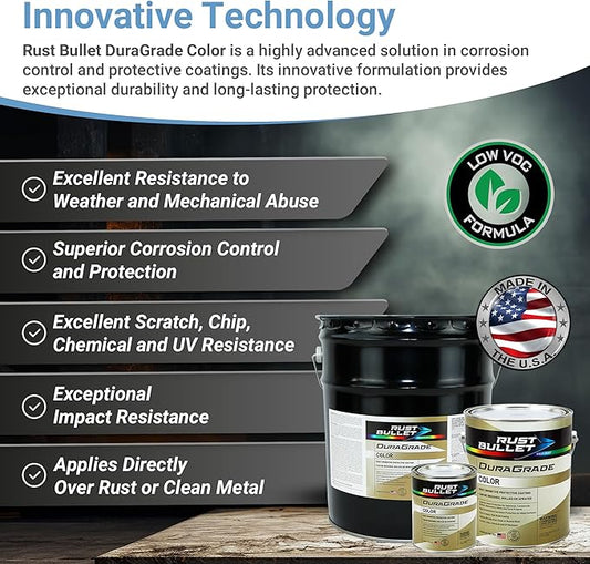 RUST BULLET DuraGrade Color - Black - 1 Gallon - Advanced Technology Corrossion Control, Rust Inhibitor & Protective Coating, Exceptional Adhesion, UV Resistant