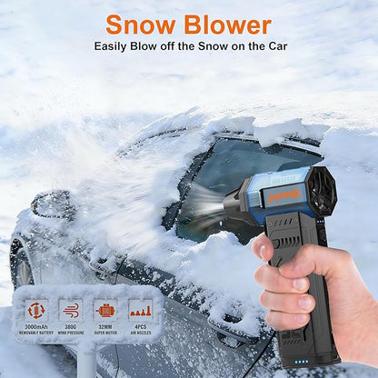 Air Duster -250000RPM- Snow Blower, Replaceable Batteries 2pcs,Long Life-mini Blower, 3-Gear Adjustable- Electeic Air Duster for Keyboard,PCs,Outdoors,Snow,Leaves,Car Cleaning (2*Batteries)