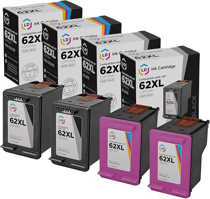 LD Products Remanufactured Ink Cartridge Replacement for HP 62XL High Yield (2 Black, 2 Color, 4-Pack) Compatible with Envy 5540 5540 5541 5542 5543 5544 5545 5546 5740 5741 5742 5743 5744 5745
