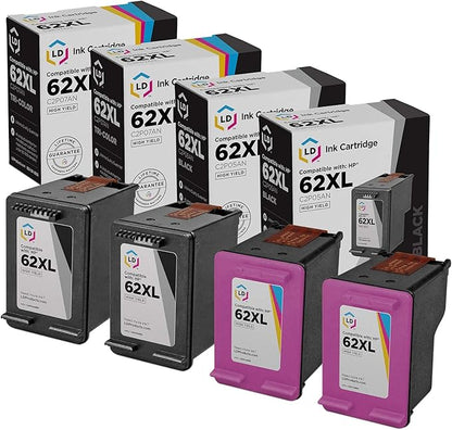 LD Products Remanufactured Ink Cartridge Replacement for HP 62XL High Yield (2 Black, 2 Color, 4-Pack) Compatible with Envy 5540 5540 5541 5542 5543 5544 5545 5546 5740 5741 5742 5743 5744 5745