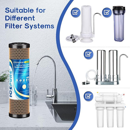 ICEPURE 1 Micron 2.5" x 10" Whole House Water Filter Coconut Shell Activated CTO Carbon and KDF Cartridge for Home, Compatible with WFPFC8002, WFPFC9001, FXWTC, SCWH-5, WHEF-WHWC, AMZN-SCWH-5, 3PACK
