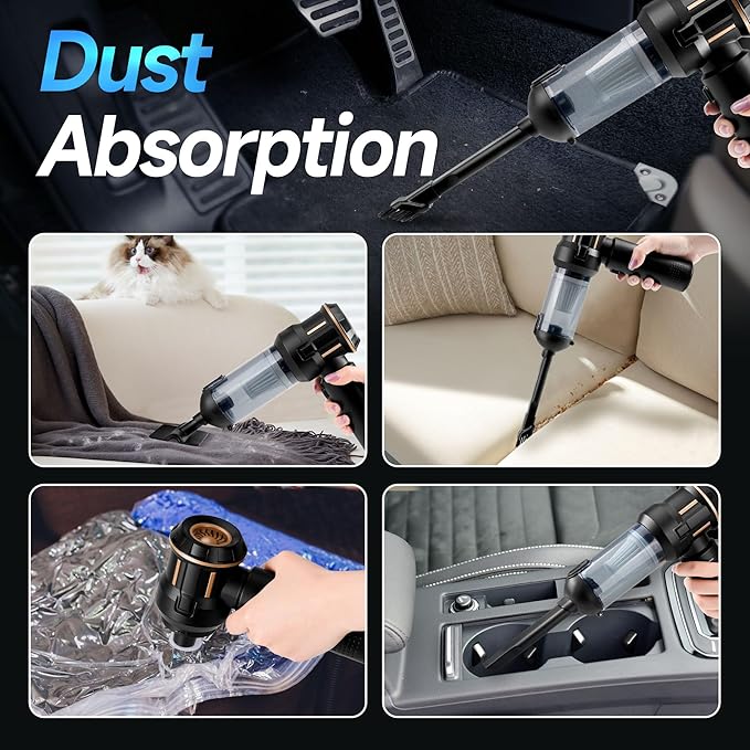 Nvrtio Portable Cordless Mini Car Vacuum Cleaner 16KPa - 80000RPM Brushless Motor Handheld 4-in-1 Compressed Air Duster & Air Blower & Pump Hand Held Vacuum for Car, Home, Office, Camping, Pet