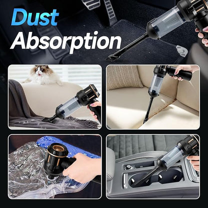 Nvrtio Portable Cordless Mini Car Vacuum Cleaner 16KPa - 80000RPM Brushless Motor Handheld 4-in-1 Compressed Air Duster & Air Blower & Pump Hand Held Vacuum for Car, Home, Office, Camping, Pet