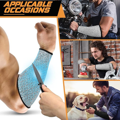 2 Pairs Cut Resistant Sleeve Arm Protection Level 5 Protection Safety Protective Sleeves Arm Protectors for Men Women(9.45 x 4.72 Inches,Black, Gray)
