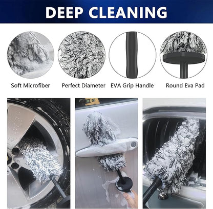 7PCS Car Wheel & Tire Brush Set, Tire Brush,Rims Brush,Microfiber Flat Wheel Brush, Detailing Brushes,Detailing Pads Interior, Exterior, Cleaning kit for Truck, SUV, RV, Motorcycle,Bikes