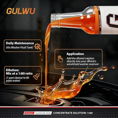 GULWU Windshield Washer Fluid Concentrate,1:80 Power Formula (30 Fl Oz), Removes Grease, Bugs, Grime from Windshields, Includes Brush