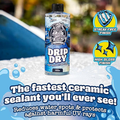 Salty Captain Drip Dry Hydrophobic Coating 16.9oz – Post Wash Hydro Coat Safe for Cars, Boats & RVs – Glossy, UV-Protected Finish – Foam Gun Compatible & Easy to Apply – Premium Lab Tested Quality