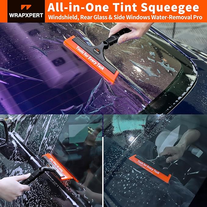 WRAPXPERT Window Tint Squeegee 8.27-inch Wide PU Blade for Car Window Tint Installation Flat Window Film Tint Tools for Car Front Windows Rear Glass Windshield Water Removal Bathroom Cleaning Kit