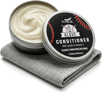 Eagle Leather Glove Conditioner Cream 2pc Set with Conditioning Balm & Cloth – Restore, Soften & Protect Baseball Mitts, Softball Gloves, Football Leather & Sports Gear