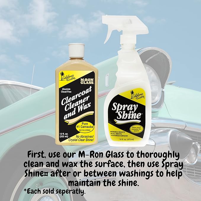 M-Ron Glass Clearcoat Cleaner & Wax with Finest Pure #1 Carnauba Wax, Seals and Protects With A Crystal Clear Shine, No Silicone, Can Be Applied In Direct Sun Light! 12 oz