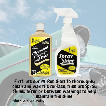 M-Ron Glass Clearcoat Cleaner & Wax with Finest Pure #1 Carnauba Wax, Seals and Protects With A Crystal Clear Shine, No Silicone, Can Be Applied In Direct Sun Light! 12 oz